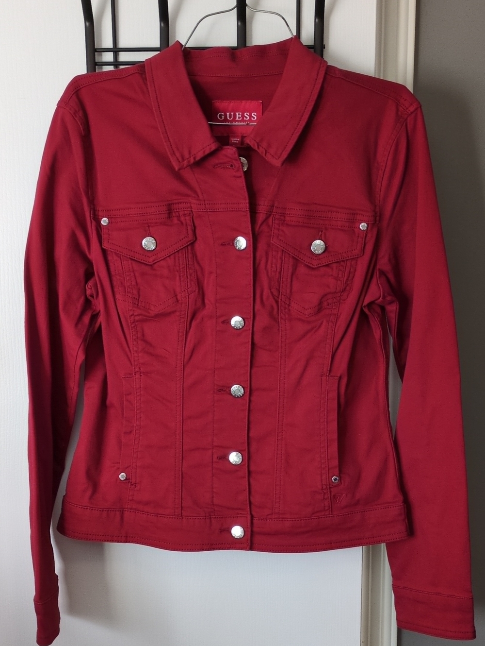 GUESS Women's Crimson Red Denim Jacket